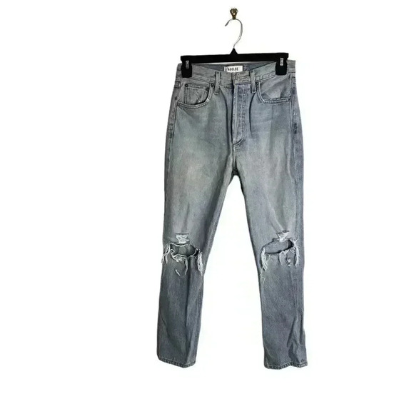 Agolde jeans riley high rise straight crop clear skies blue distressed size 24 - Picture 2 of 9